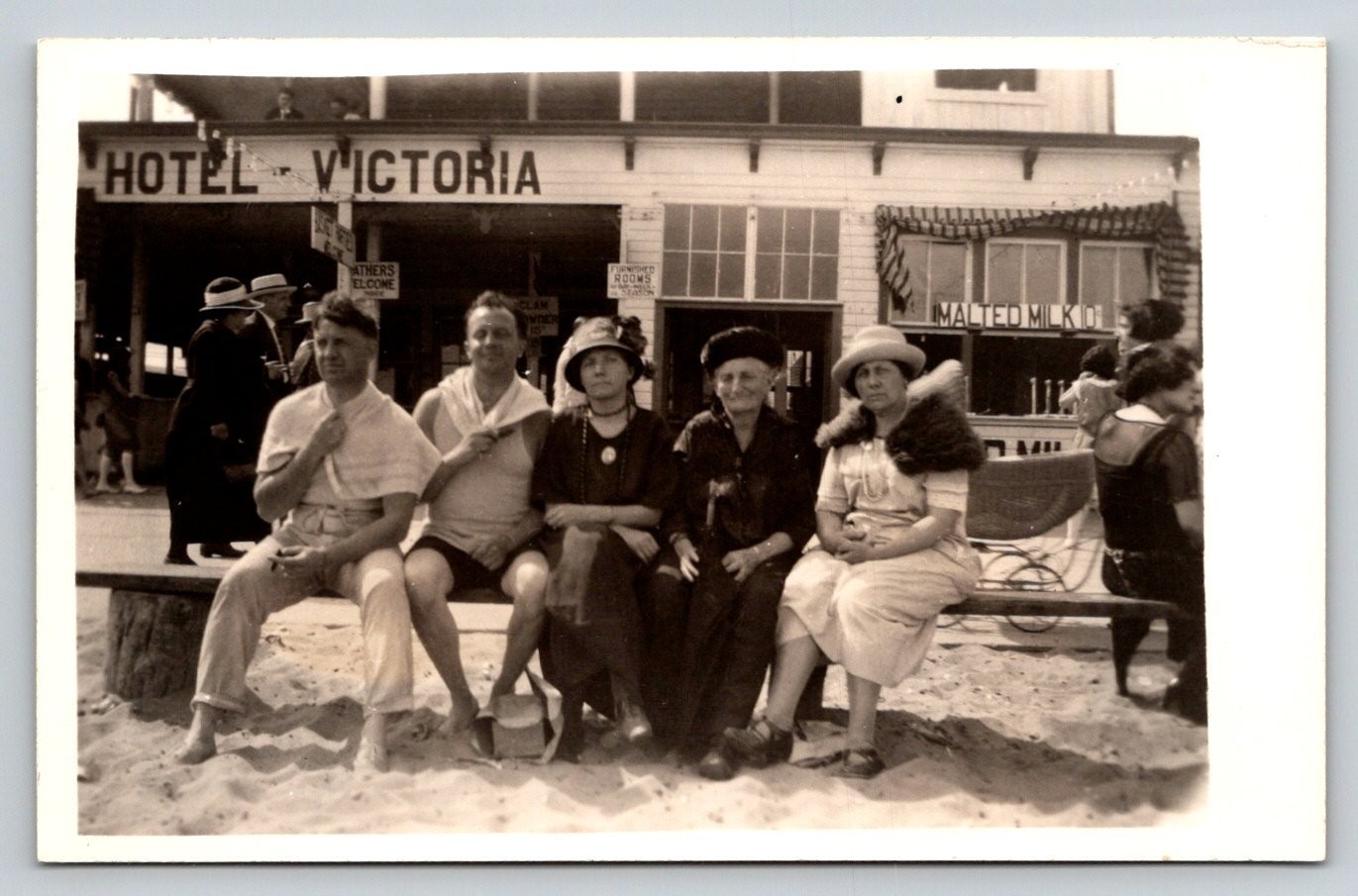 Vintage RPPC Hotel Victoria Beach 1920s Group Photo Postcard Long Island NY
