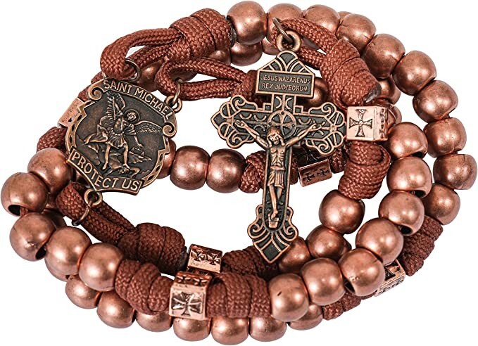 St Michael Paracord Rosary Heavy Duty  Rosary Alloy Beads Corded Necklace 20