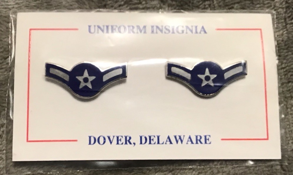 USAF US Air Force Airman Rank Insignia Stripes Metal Pair Current Packaged