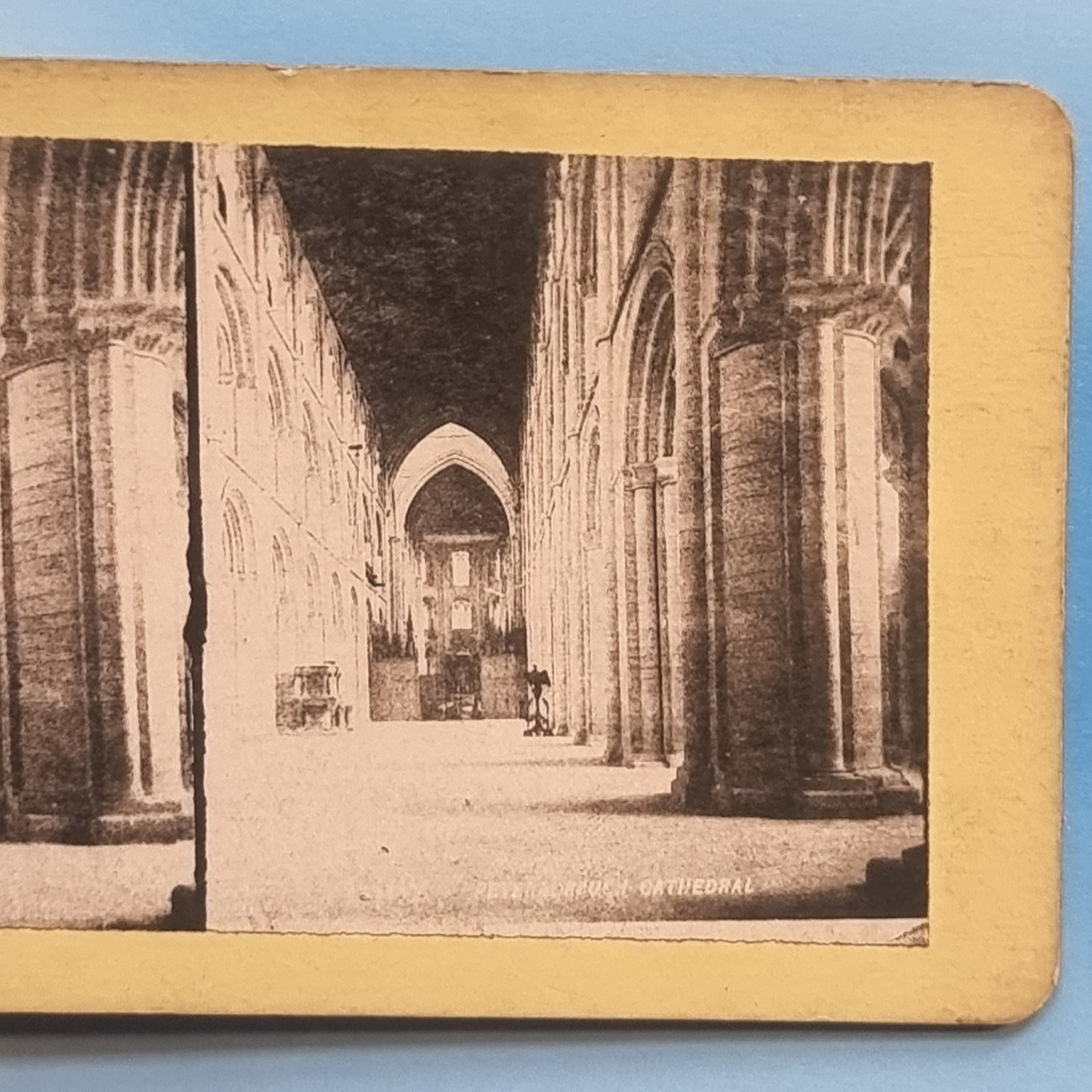 Stereoview Card 3D 1880 Peterborough Cambridge Cathedral Inside Photogravure