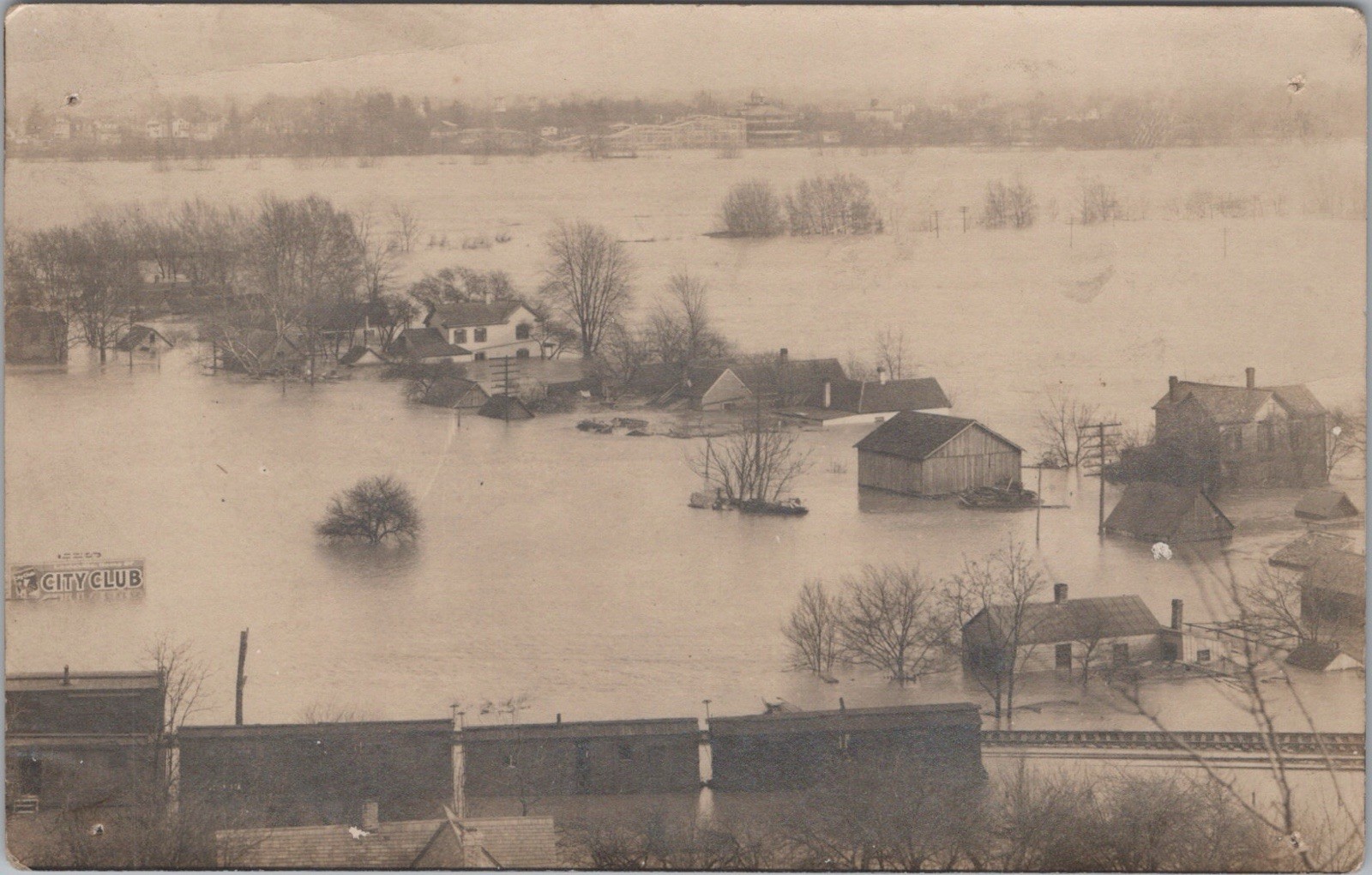 RPPC Massive Flood Disaster Scene Railroad Real Photo Postcard Unknown Town