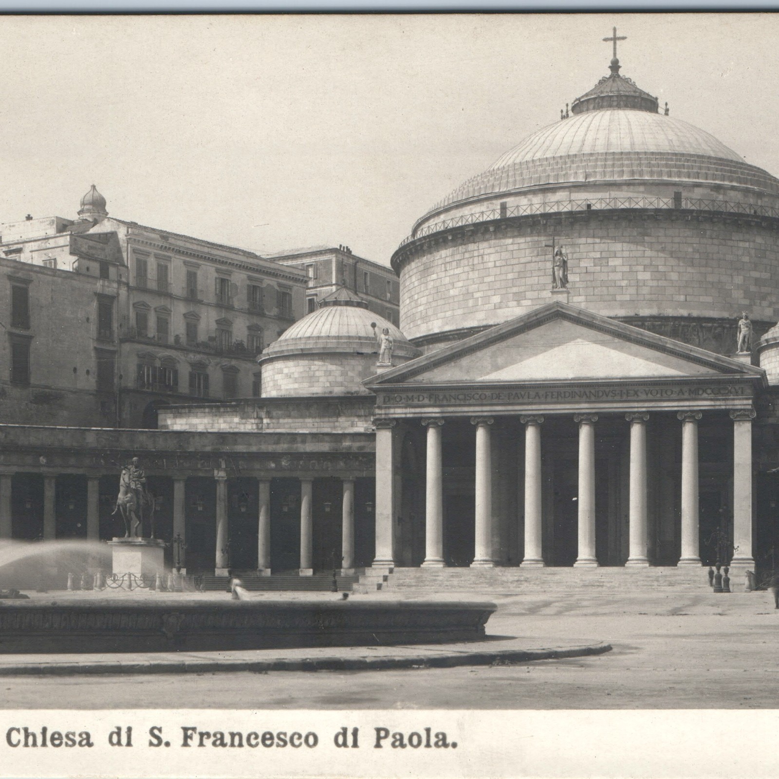 c1920s Naples Italy San Francesco Paola RPPC Postcard Piazza Plebiscito Fountain