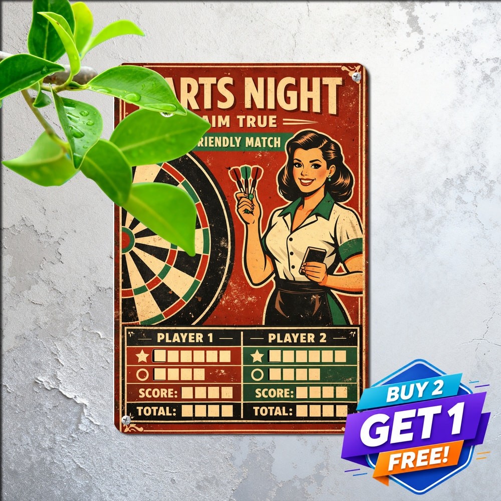 Retro Darts Game Target Hit Sign Metal Tin Plaque Bar Man Cave Decor 8x12