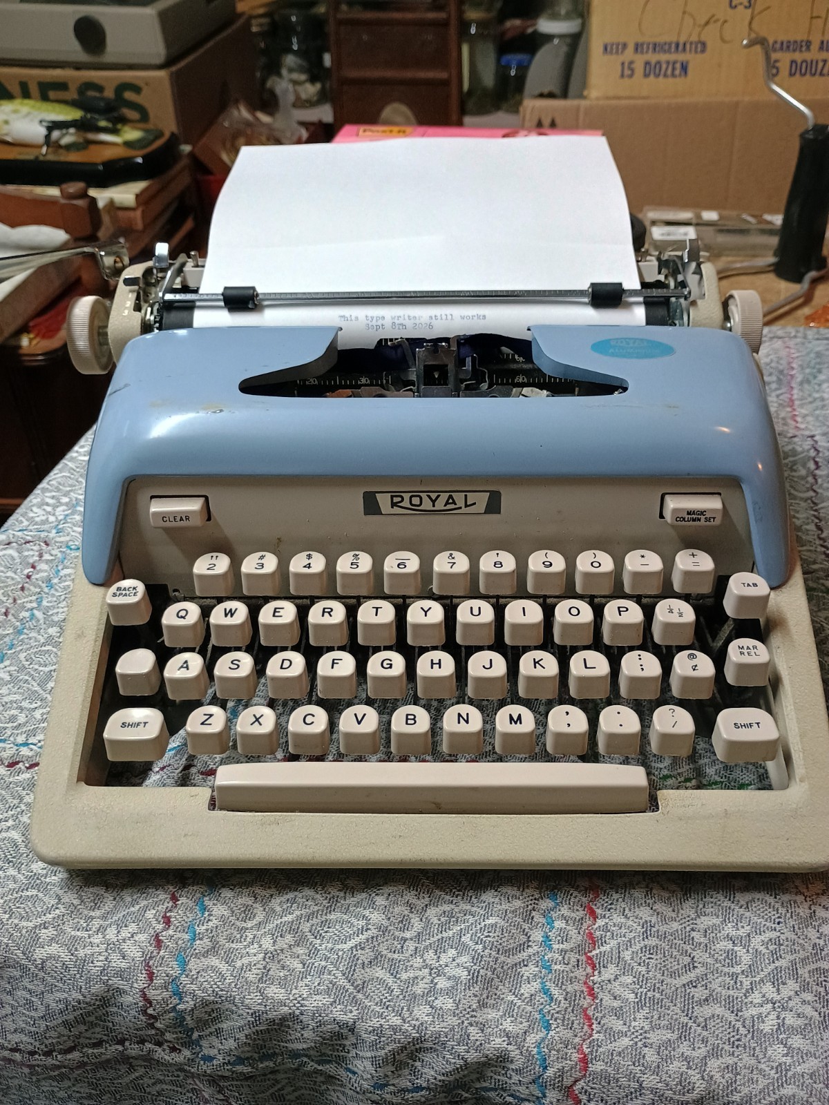 VTG MCM Royal All-American Manual Typewriter Teal and Beige w Case 