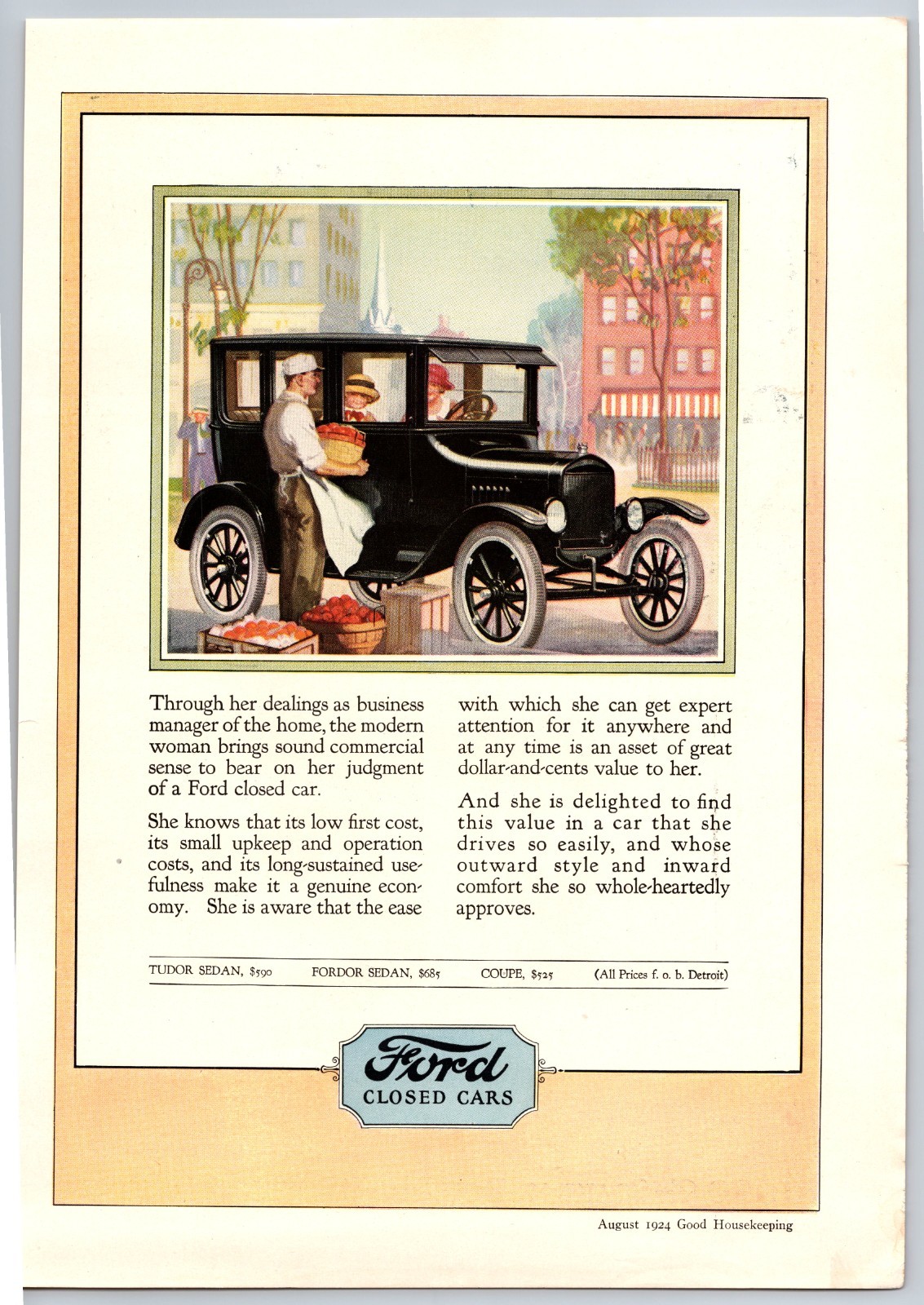 Vintage 1924, Ford Closed Car, Car 20\'s Print Ad
