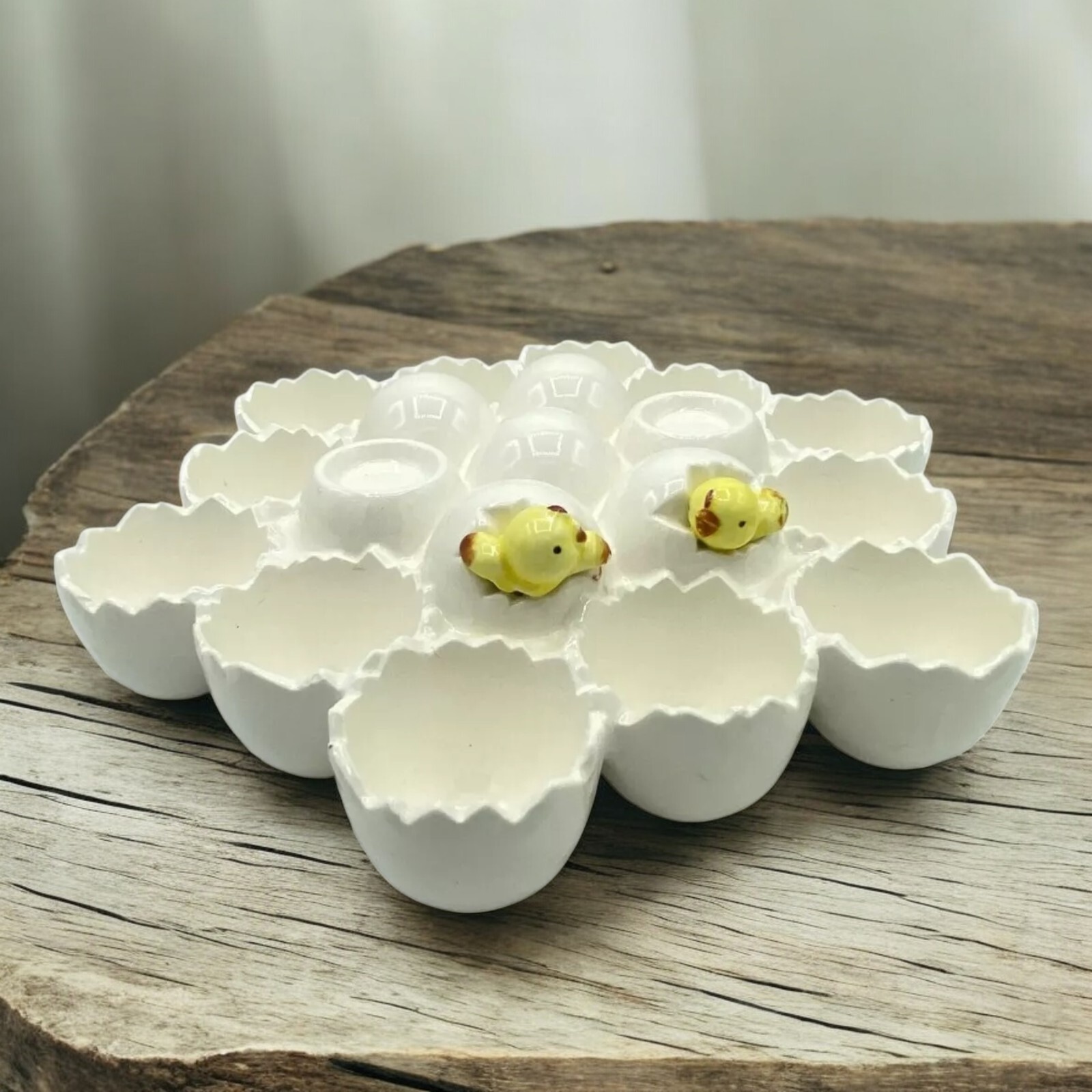 Enesco Vintage Egg Holder Porcelain Ceramic Baby Chick Chicken Easter Holiday vi