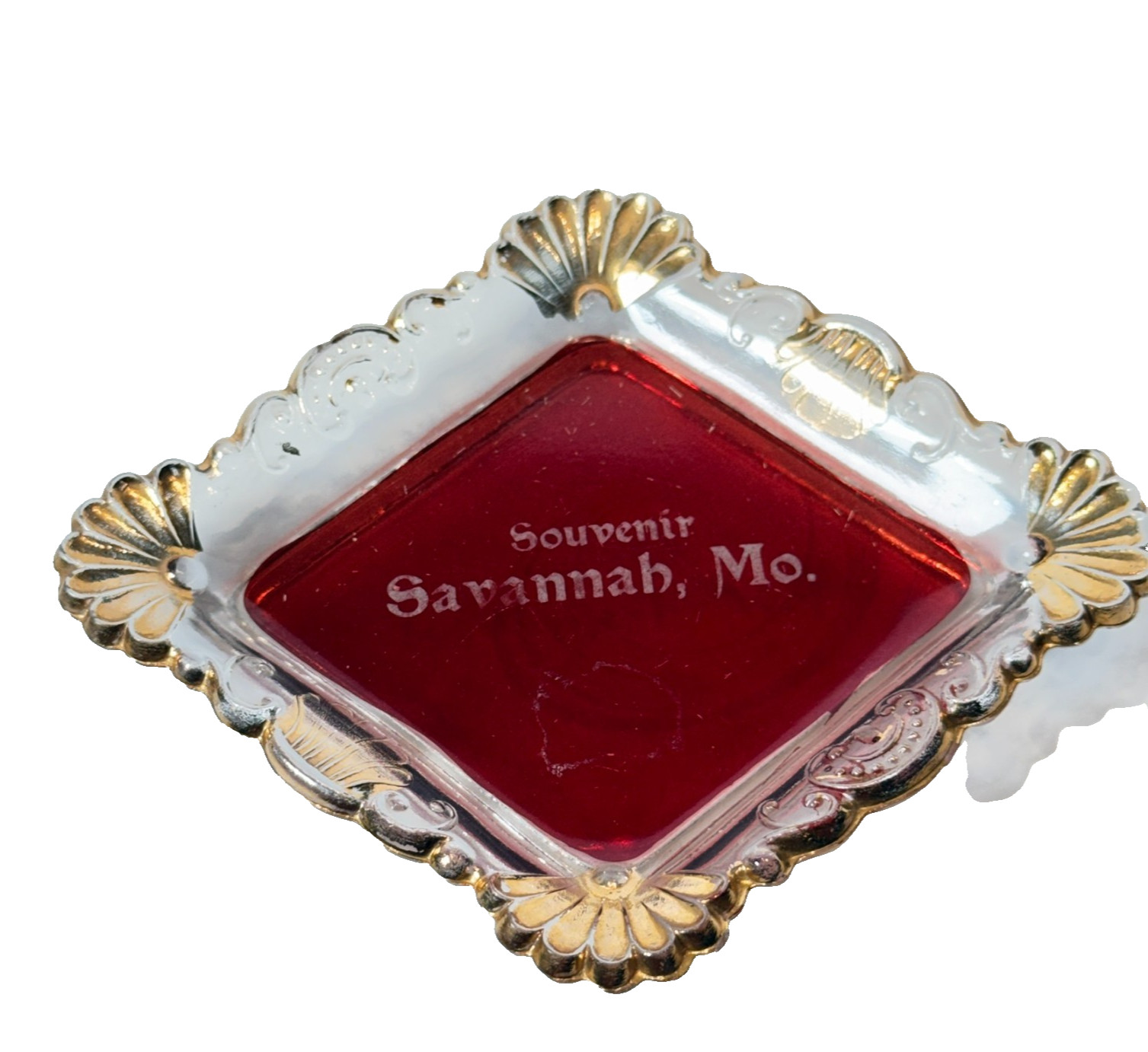 SAVANNAH MO MISSOURI Ruby Red Flash Souvenir Glass TRINKET ANTIQUE DISH