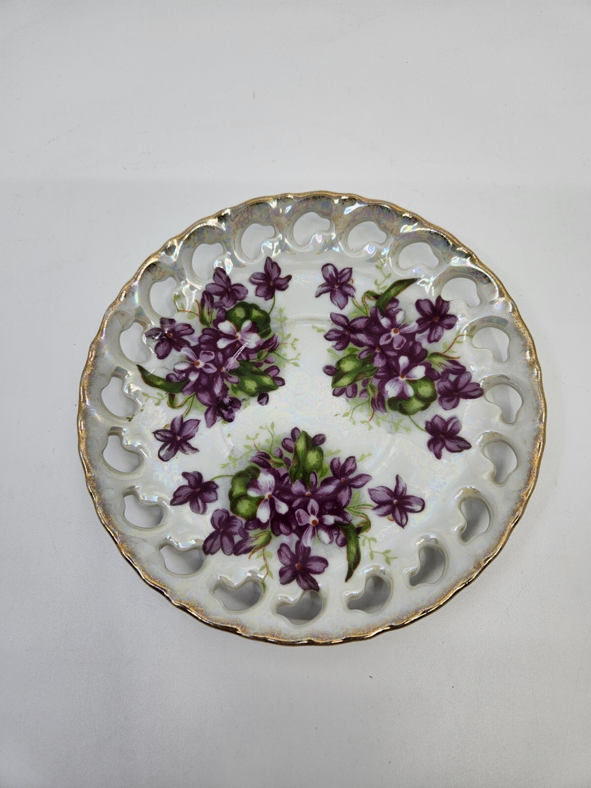 VINTAGE Royal Sealy China Japan Purple Violets Saucer With Gold Serrated Edge