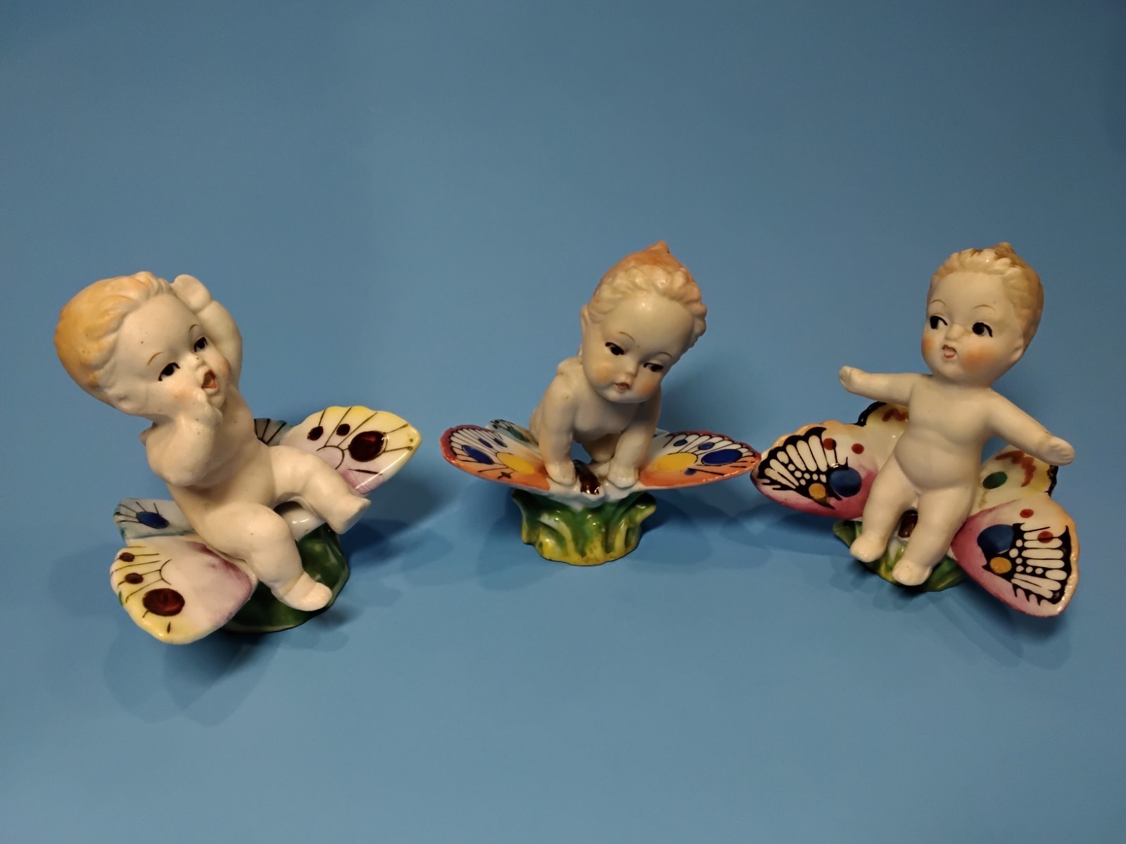 VTG. Baby Angel\'s Riding Butterflies Occupied Japan Colorful and Sweet