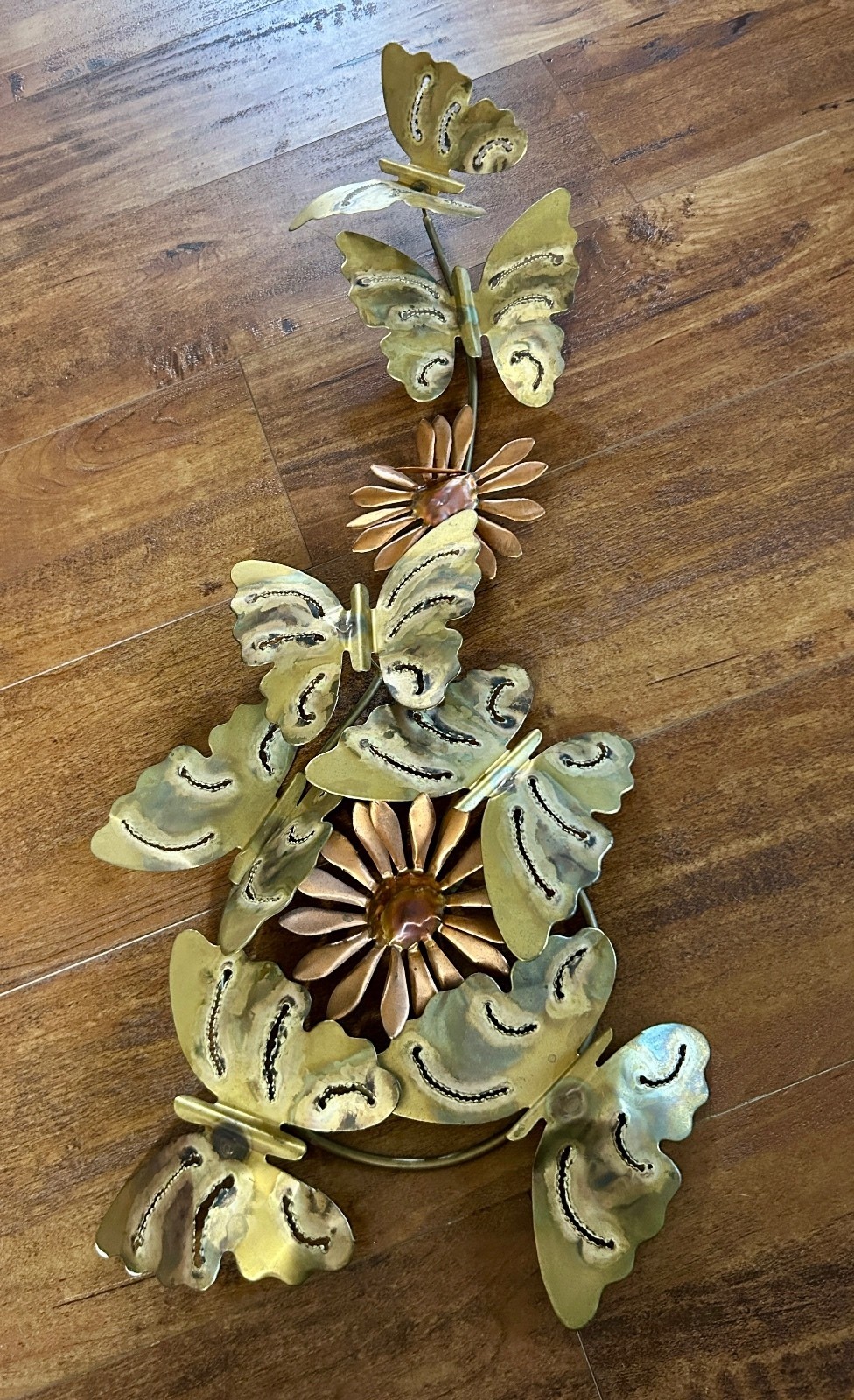 Vintage Metal Butterfly Floral Wall Sculpture