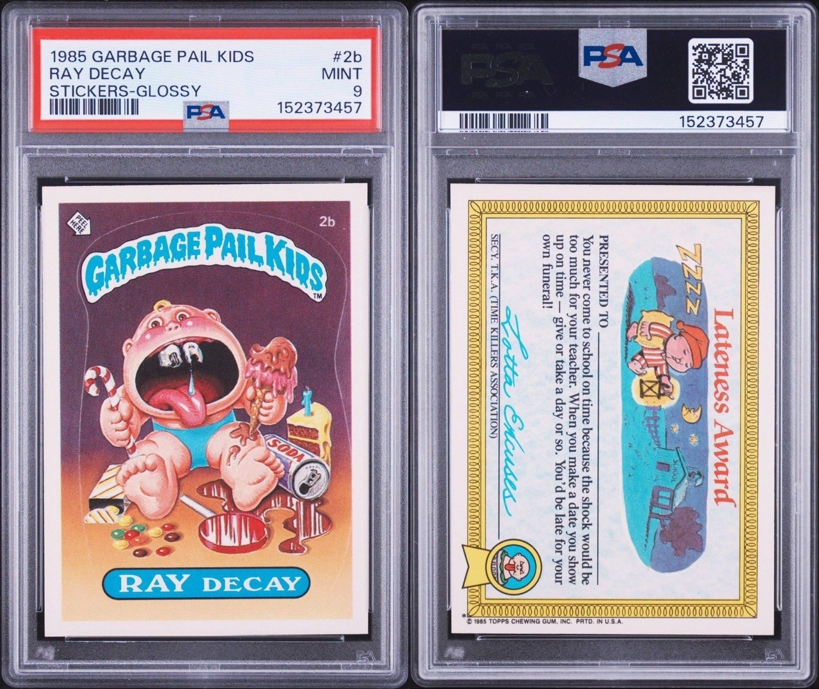 1985 Topps Garbage Pail Kids Series 1 #2b Ray Decay PSA 9 - Glossy