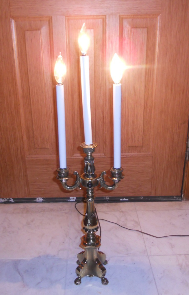 Vintage L&L WMC French Empire Brass Bouillotte Table Lamp 3 Light Heavy Brass
