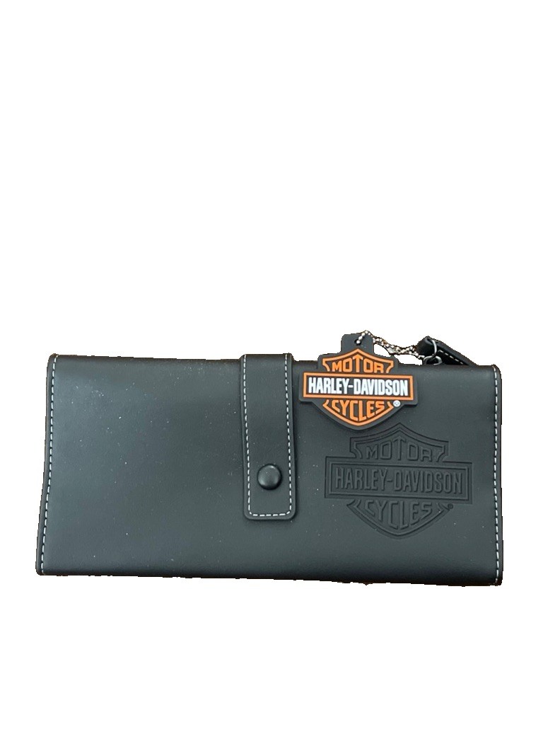 Harley Davidson Black Faux Leather Travel Tri-fold Organizer. Zipper Top.