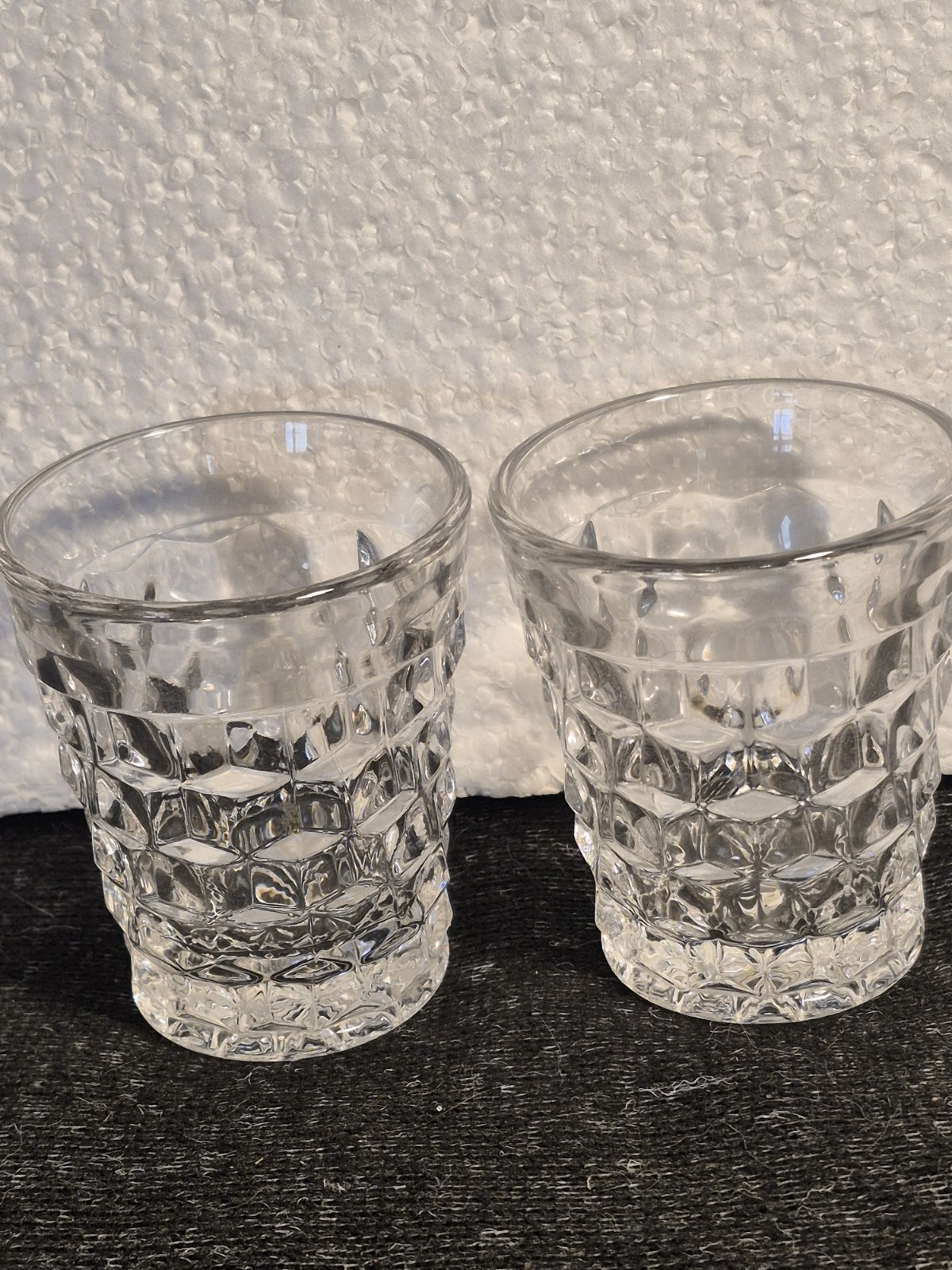 American Fostoria Cubist Clear Glass Pair 2.25\