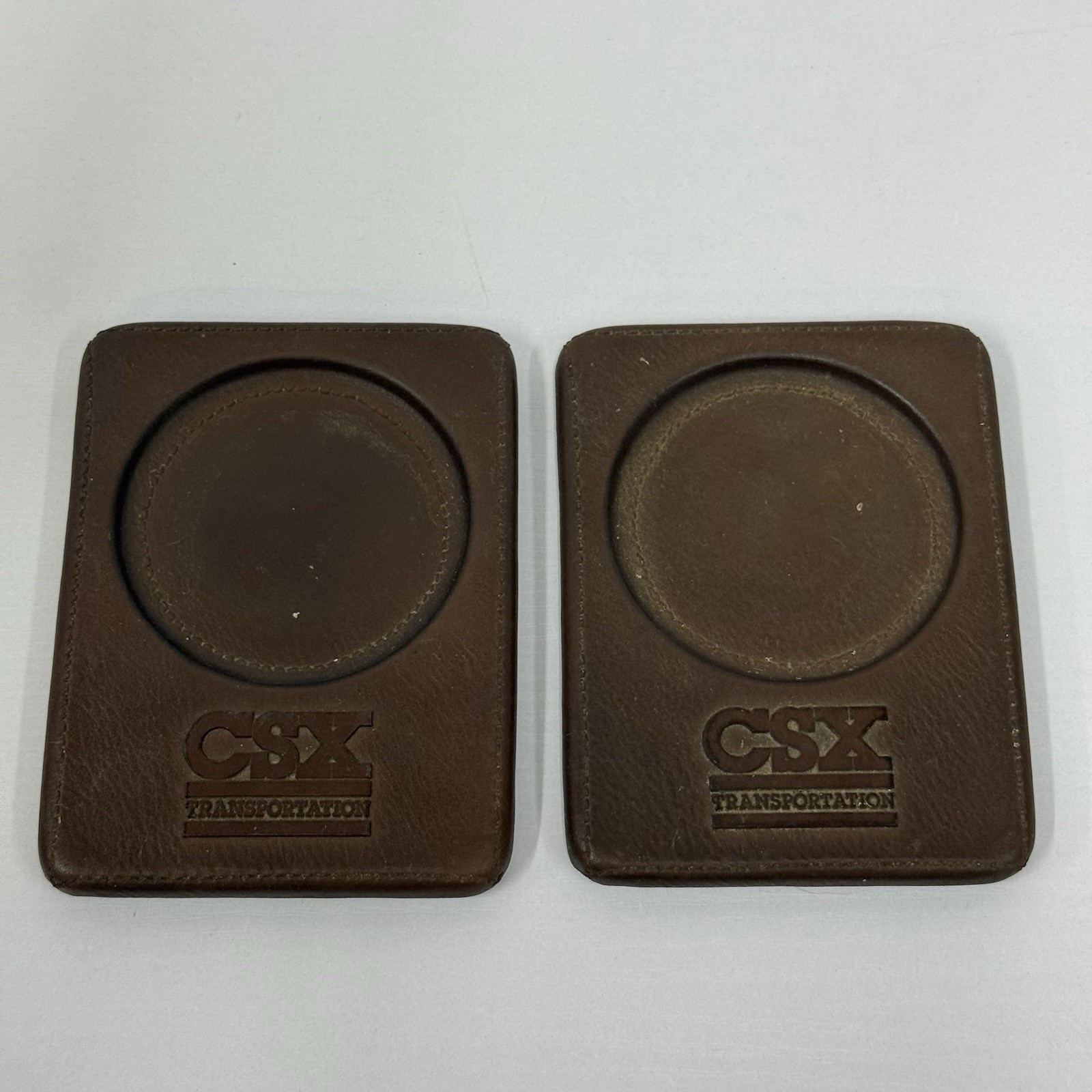 2x VTG CSX Transportation Railroad Logo Brown Leather Coasters Hot Mats RARE