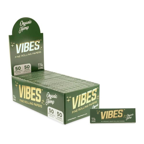 Vibes Organic Hemp Rolling Papers With Tips Slim Green - 1 1/4 - 24 pack 50 CT