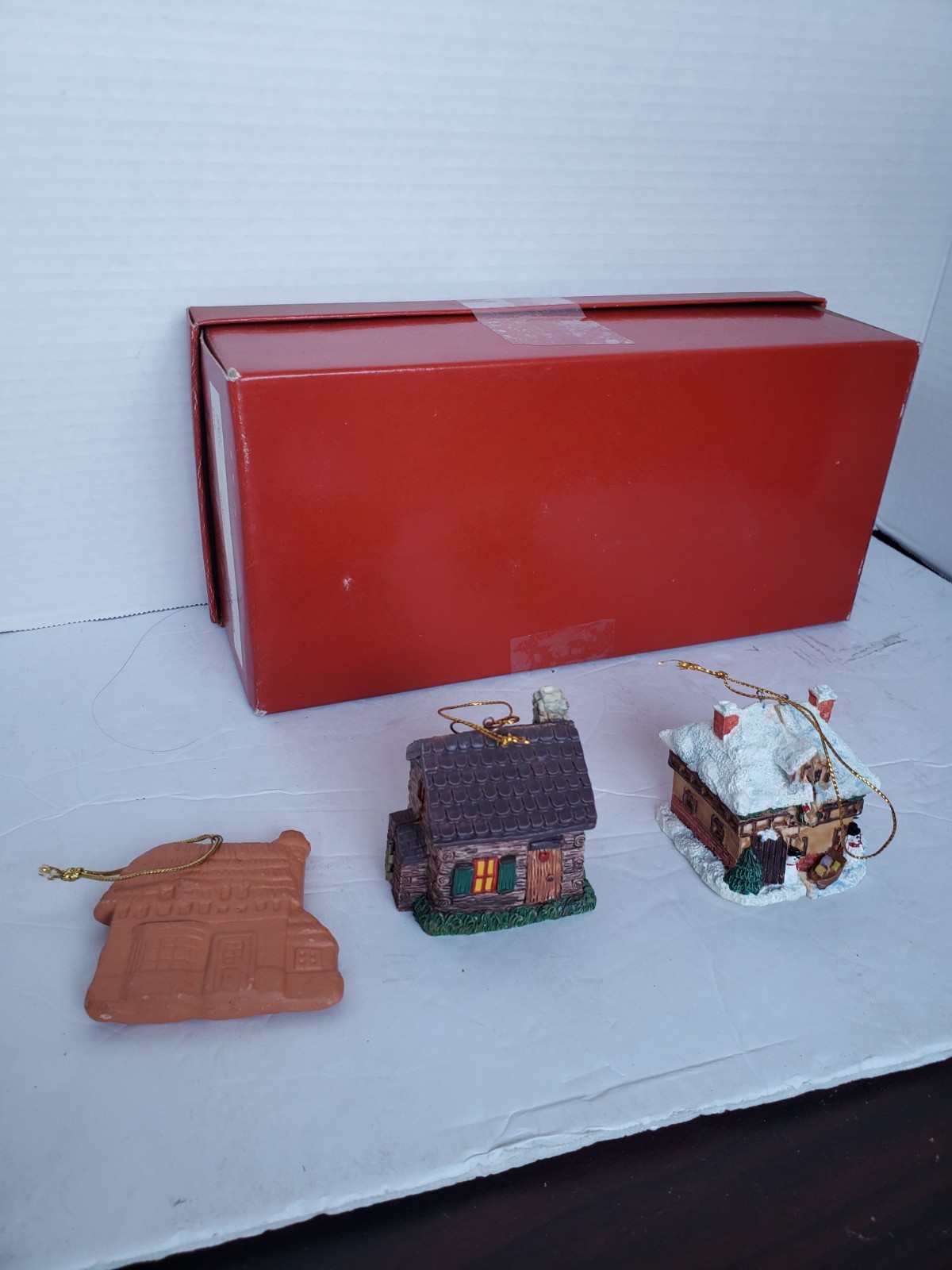 Vtg 1990s Mini Christmas Ornament House 2 Open to Family Inside 1 Terracotta