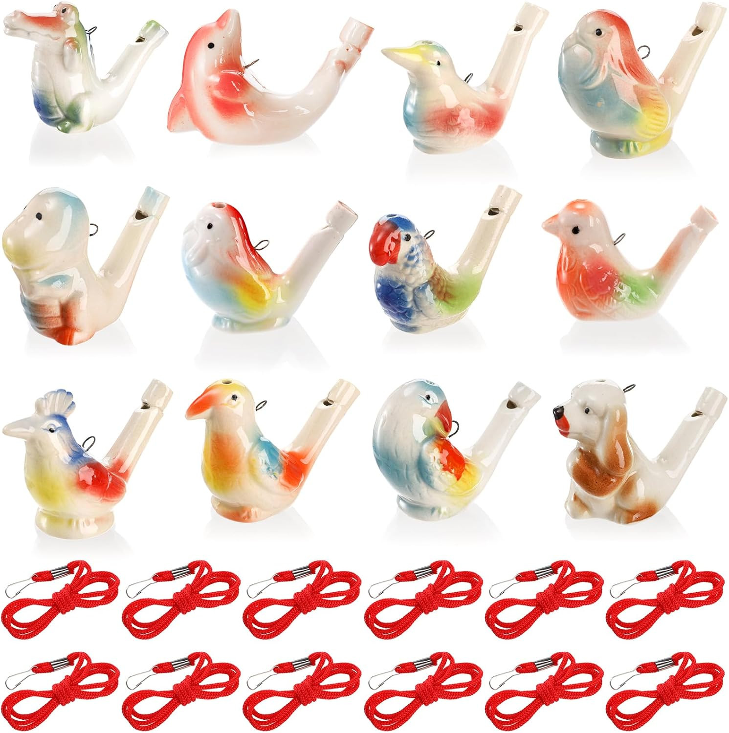 Set of 12 Ceramic Bird Whistles, Bird Water Whistles, Bird Call Whistle for Wate
