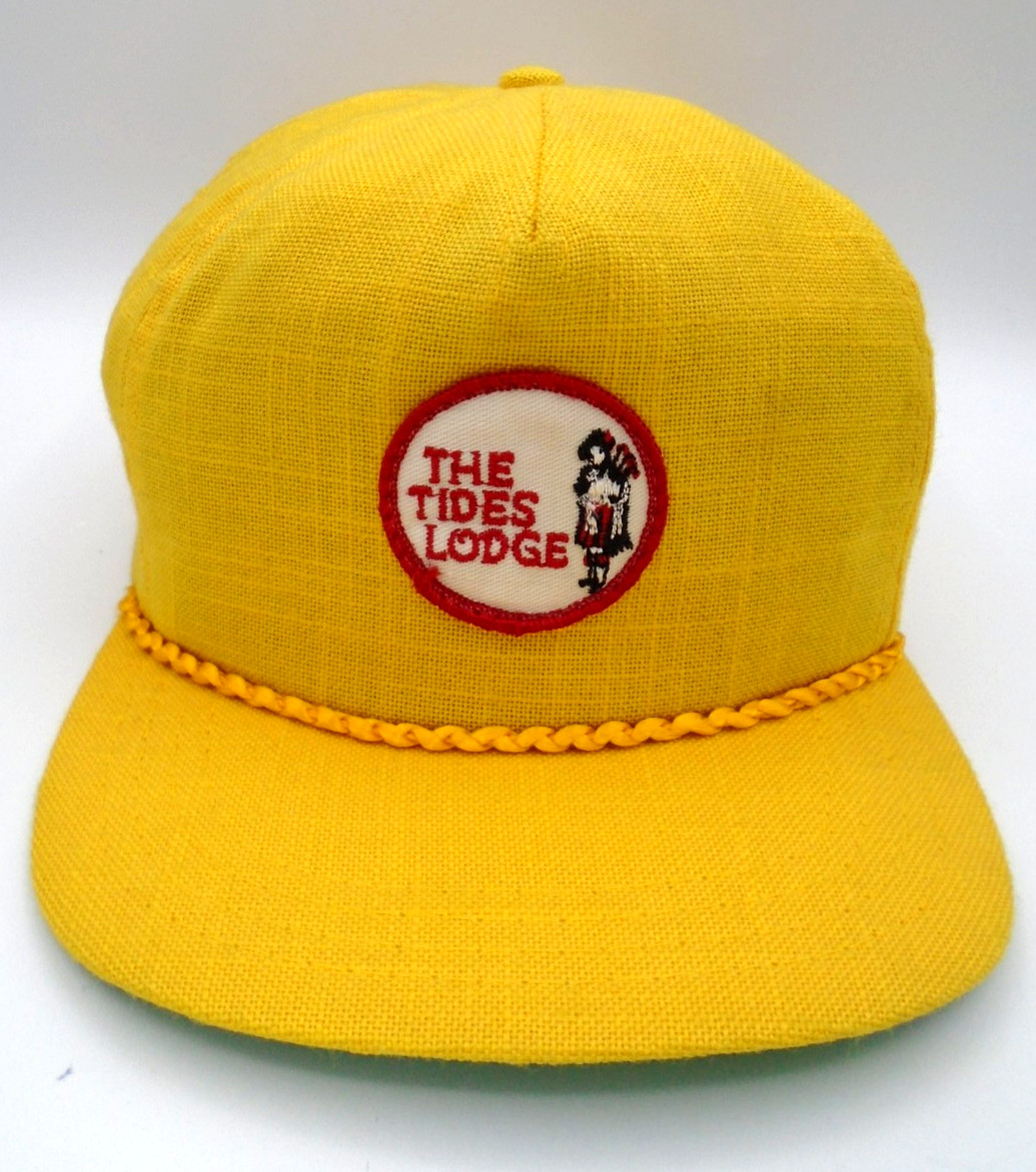 Vintage The Tides Lodge Bagpiper logo Rope Patch Golf Hat Made in USA Derby Cap