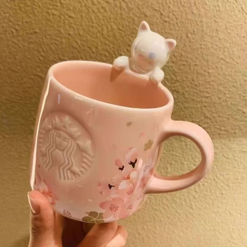 New Starbucks Sakura Cat Mug Pink Cherry Blossom for Coffee/Milk Christmas 12oz