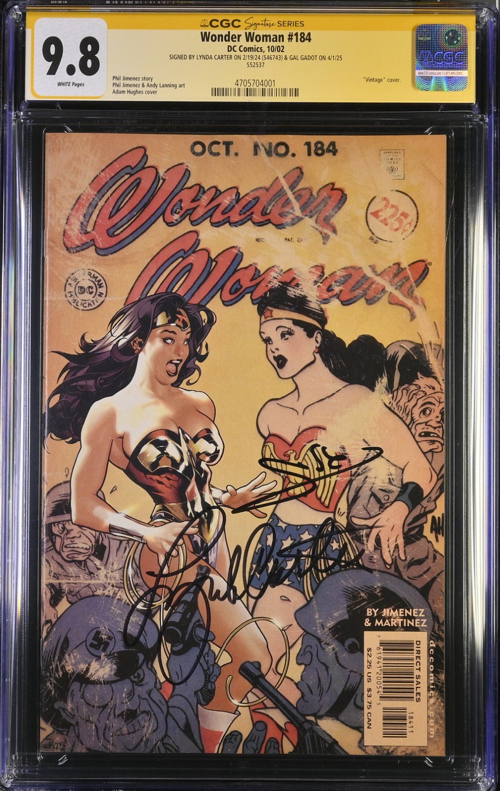 SIGNED BY LYNDA CARTER & GAL GADOT WONDER WOMAN #184 2002 ADAM HUGHES CGC 9.8