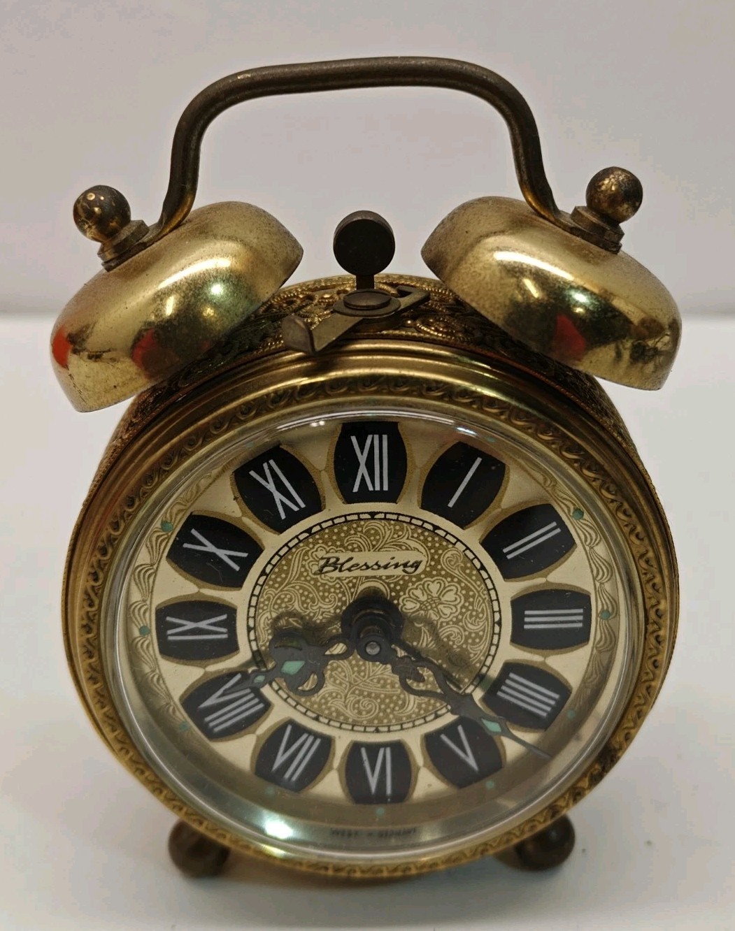 Vintage 1950s West Germany Blessing Brass Twin Bell Wind-up Alarm Clock Working