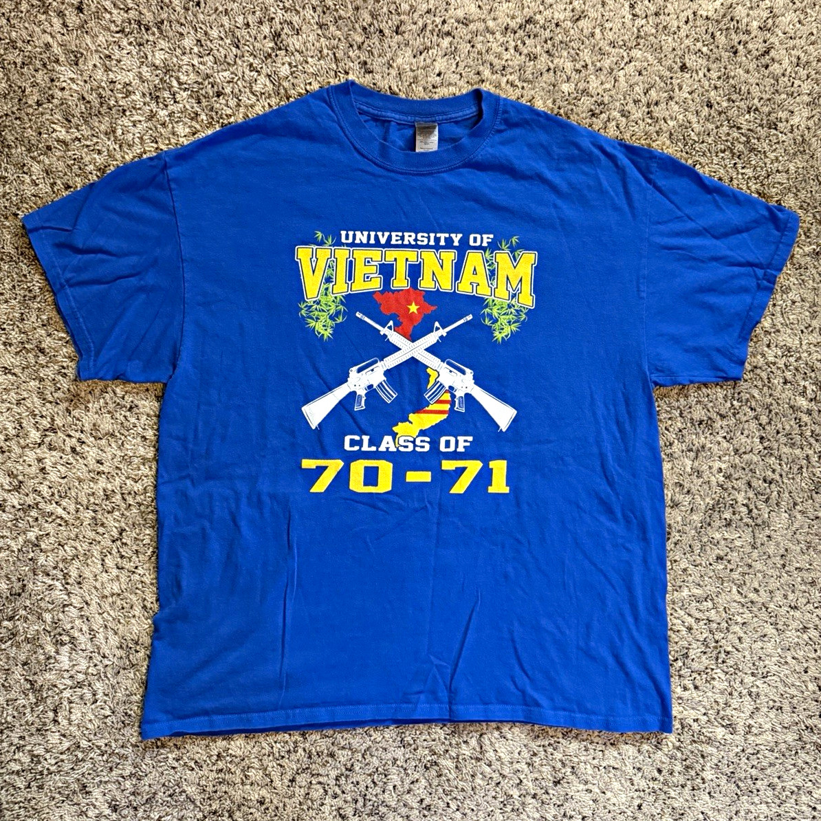 Vintage Gildan Heavy Cotton Blue XL T-Shirt University of Vietnam Class of 70-71