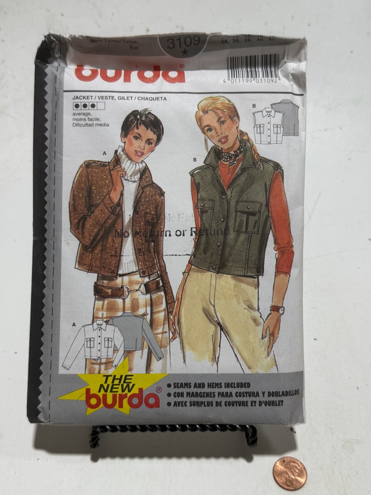 BURDA 3109 SIZES 8-18 JACKET VEST PATTERNS