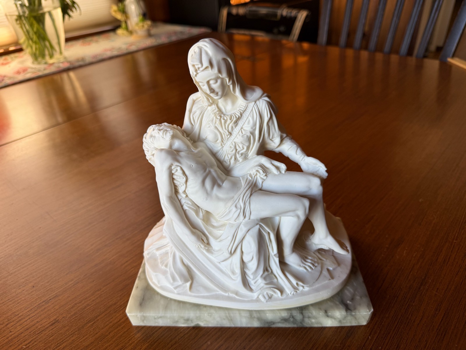 Michelangelo La Pieta Replica Sculpture on marble base 8.5\