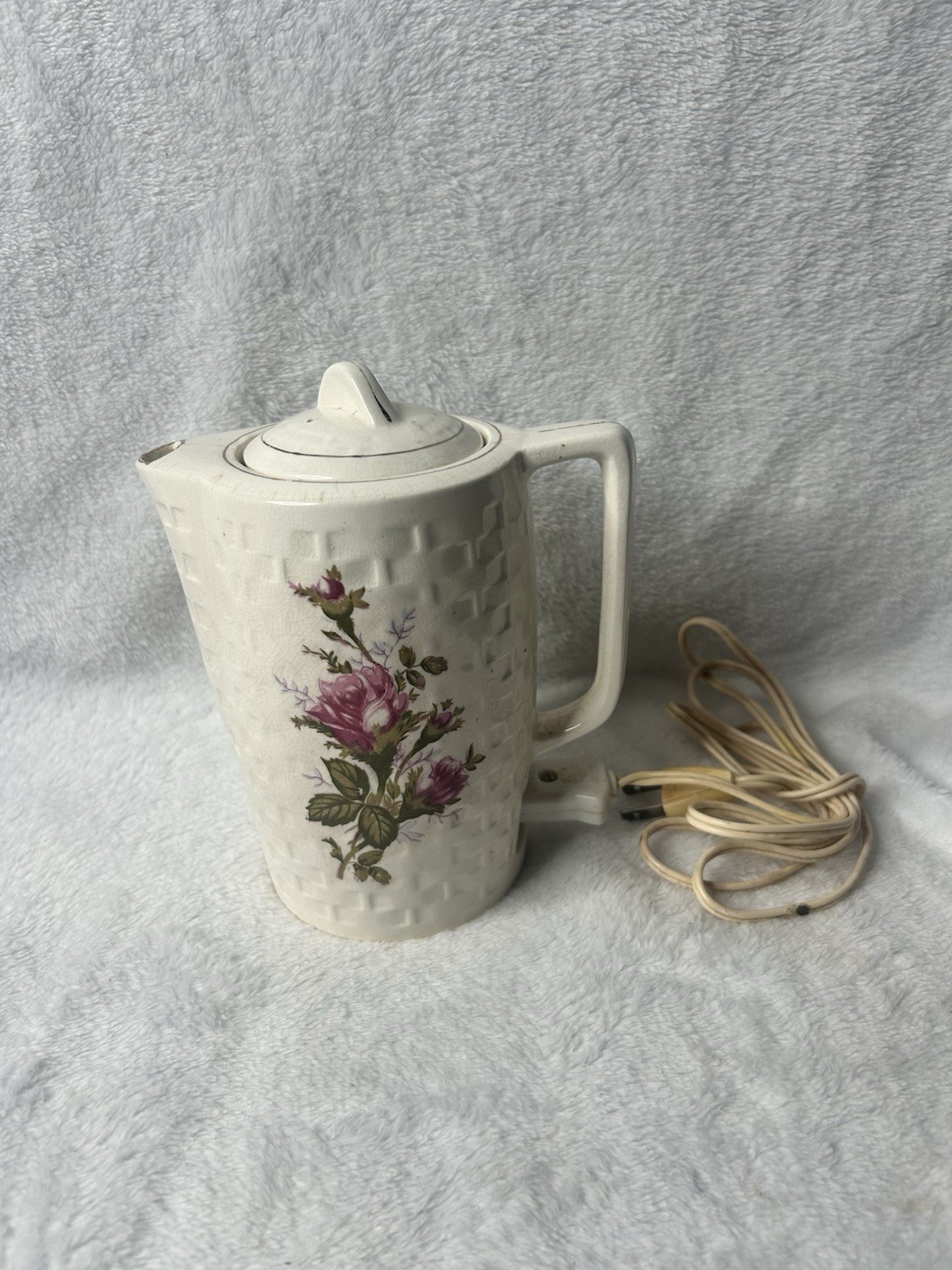 Vintage Tea Kettle Hot Pot Electric White Ceramic Porcelain 6\