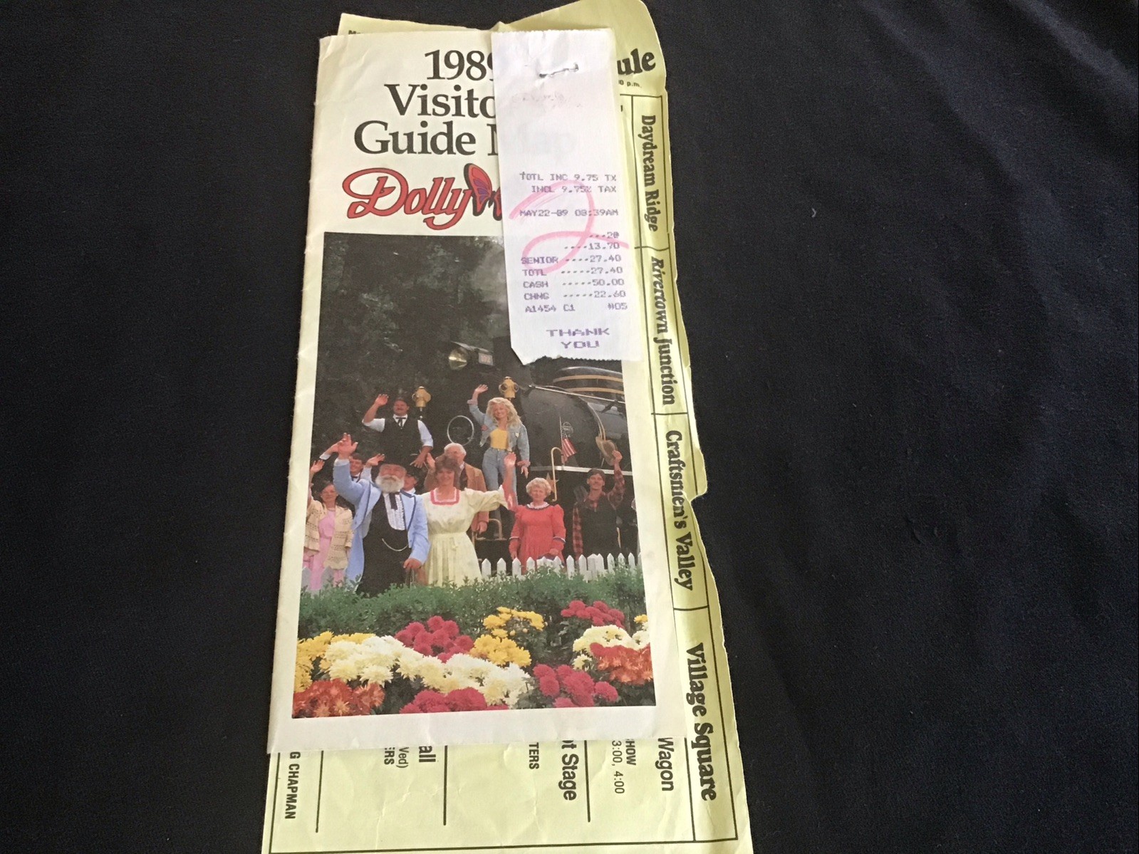 1989 Dolly Parton DOLLYWOOD Visitor Guide Map Brochures Smokey Mountains Receipt