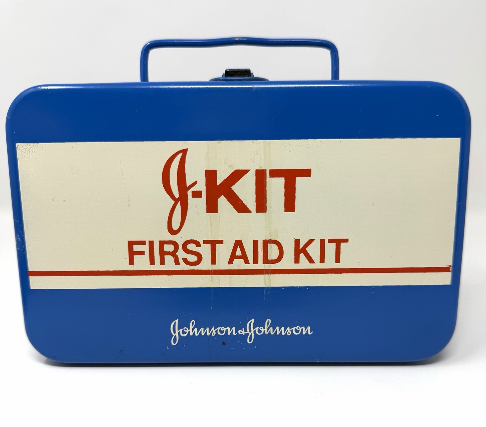 Vtg Johnson & Johnson J Kit 1979 Metal First Aid Blue Wall Mount Not Complete