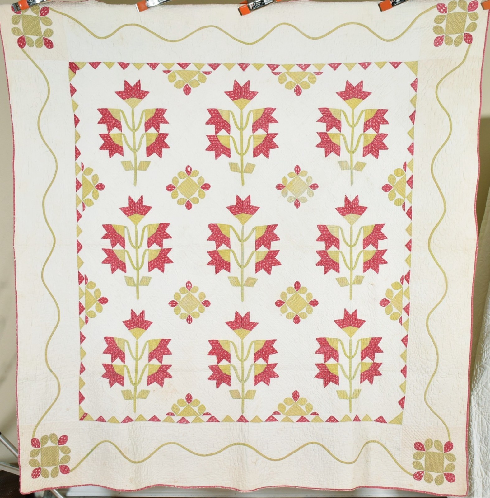 MUSEUM QUALITY Vintage 1850's Carolina Lily /Honeybee Antique Applique Quilt