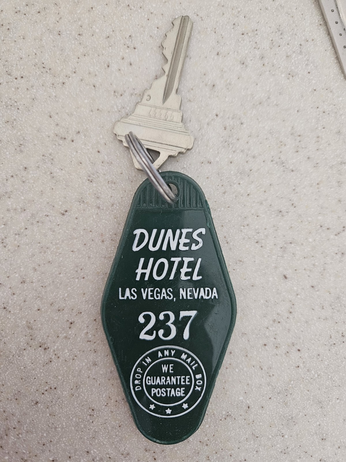 Vintage Dunes Hotel Key & Fob Las Vegas Room #237  Diamond Tower 1961 Green