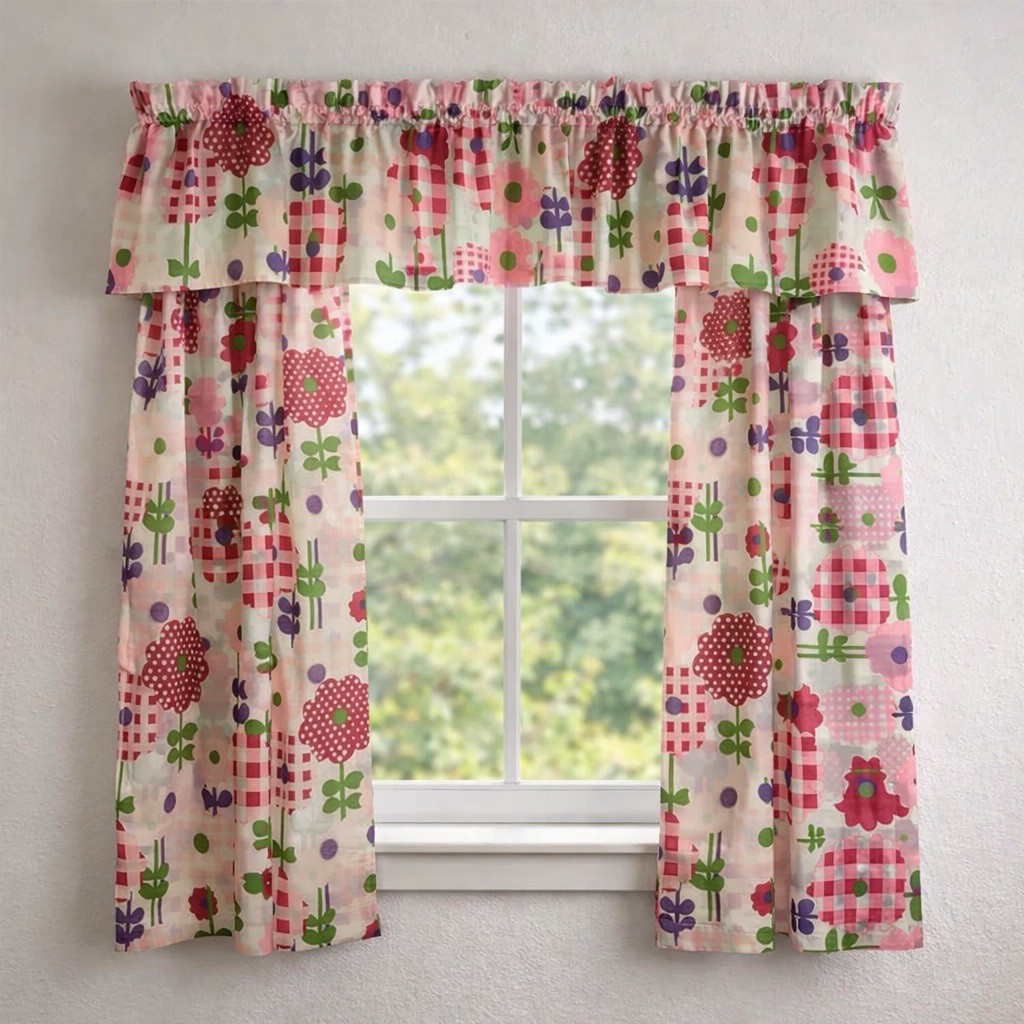 Vintage 1960/70's Floral 3 Piece Curtain Set Flower Power Cafe Kitchen Retro