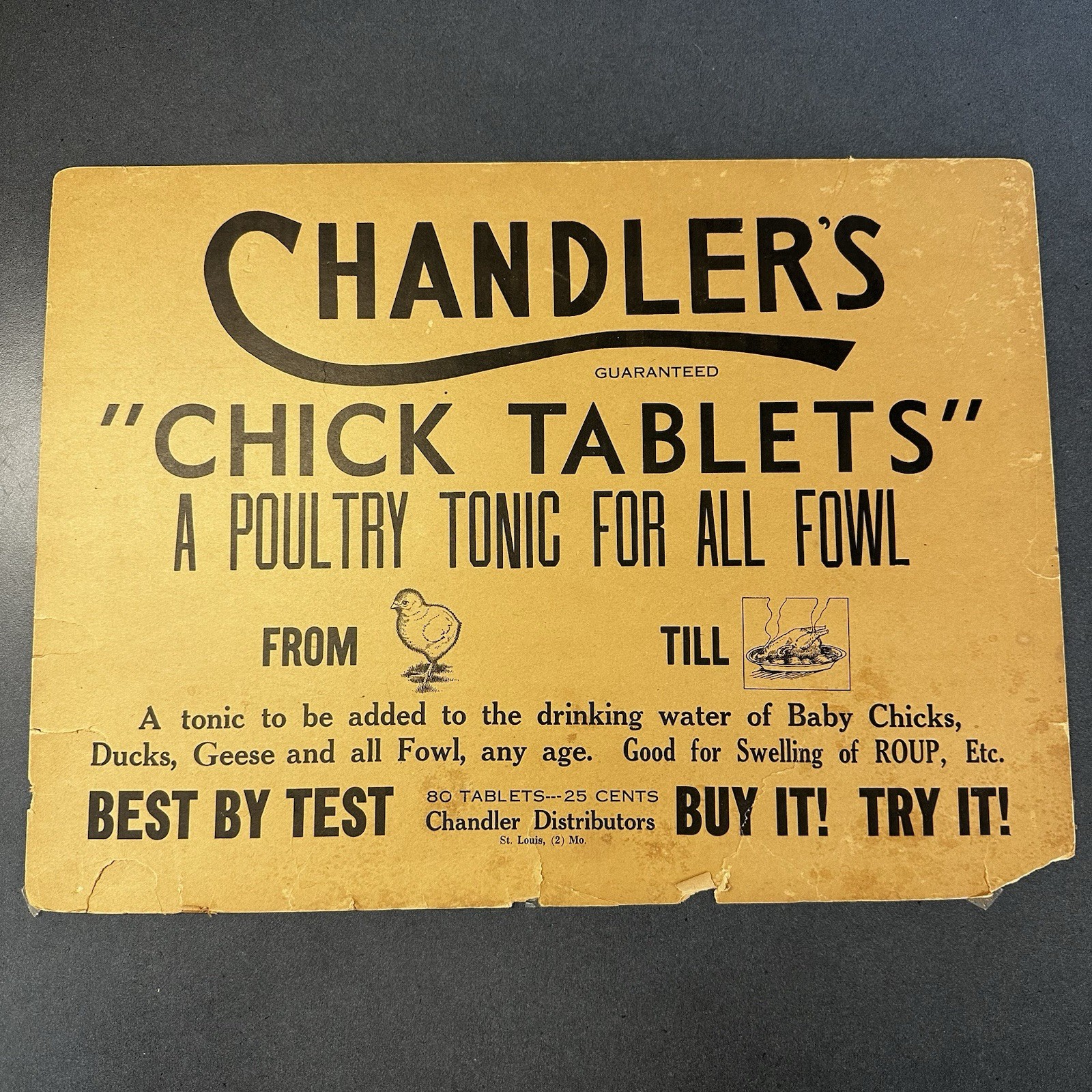 Vintage Chandler Chick Tablets Cardstock Print Dairy Advertising 17x13 St. Louis