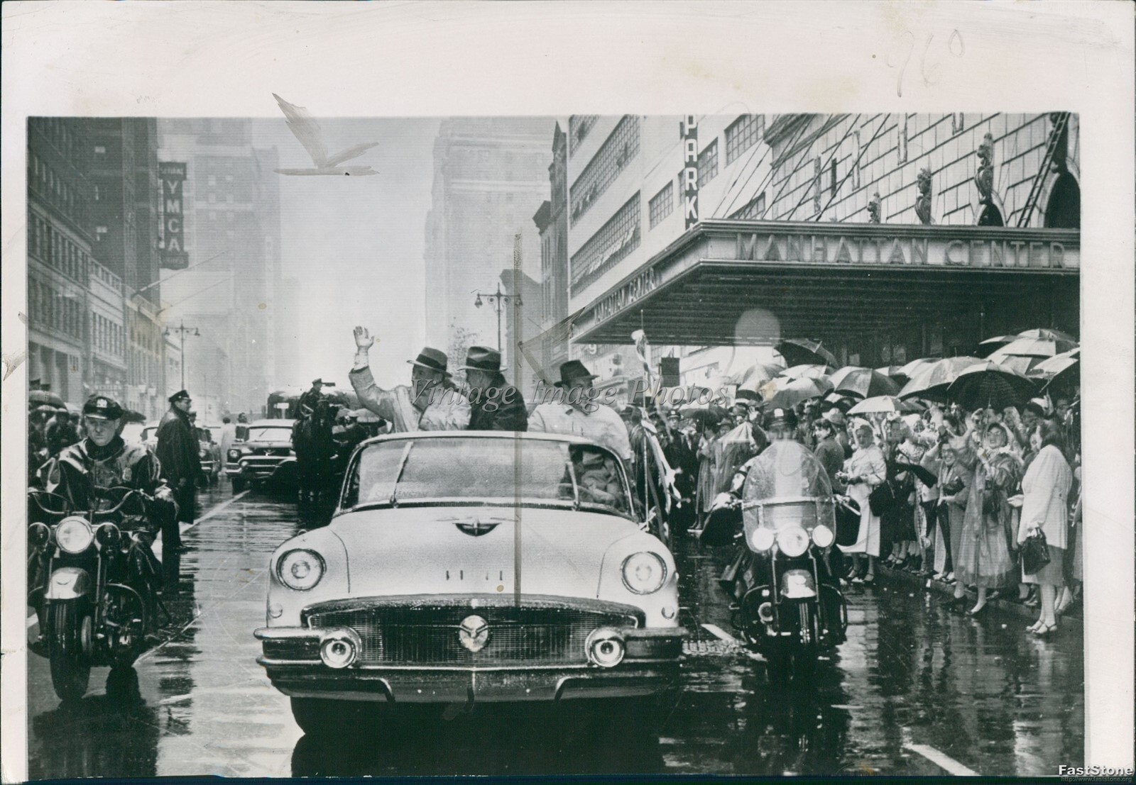 1956 Adlai Stevenson & Motorcycle Escorts At Manhattan Center Politics Photo 7x9