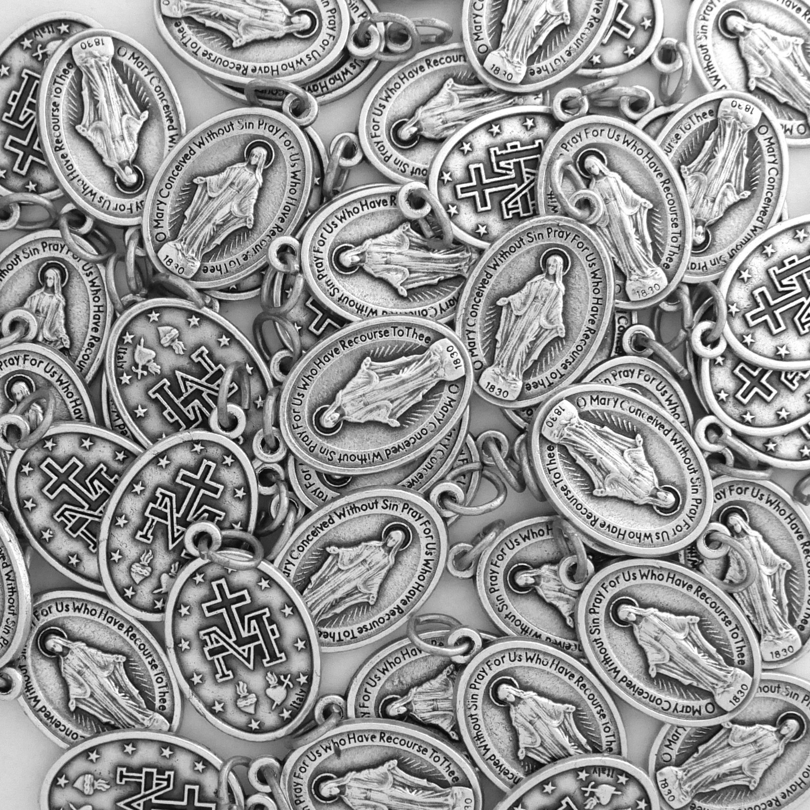 Bulk Miraculous Medals Pack - 100 qty - SILVER PLATED - Italian Made - 1 Inch