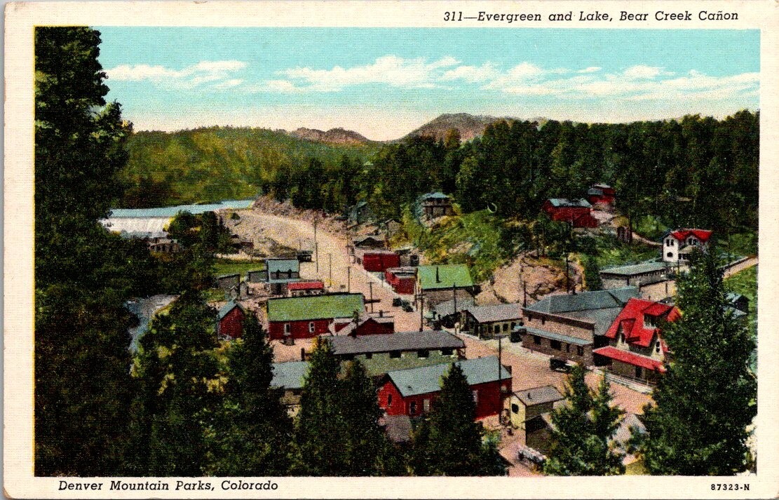 Postcard Evergreen and Lake Bear Creek Canon Denver Mountain Parks CO