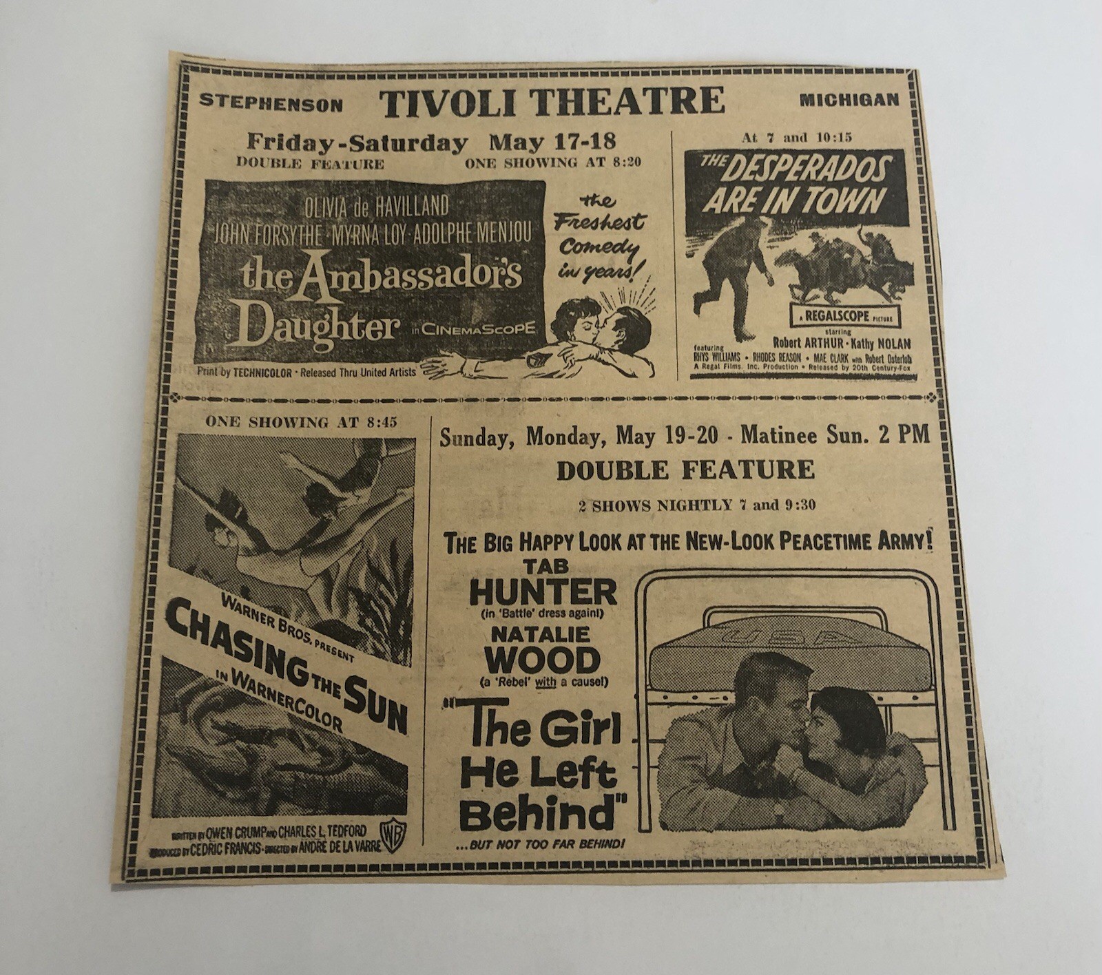 1950’s Movies Chasing the Sun Natalie Wood newspaper ad