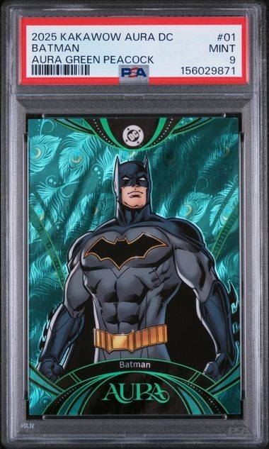 2025 KAKAWOW AURA DC BATMAN AURA GREEN PEACOCK /25 #1 PSA 9