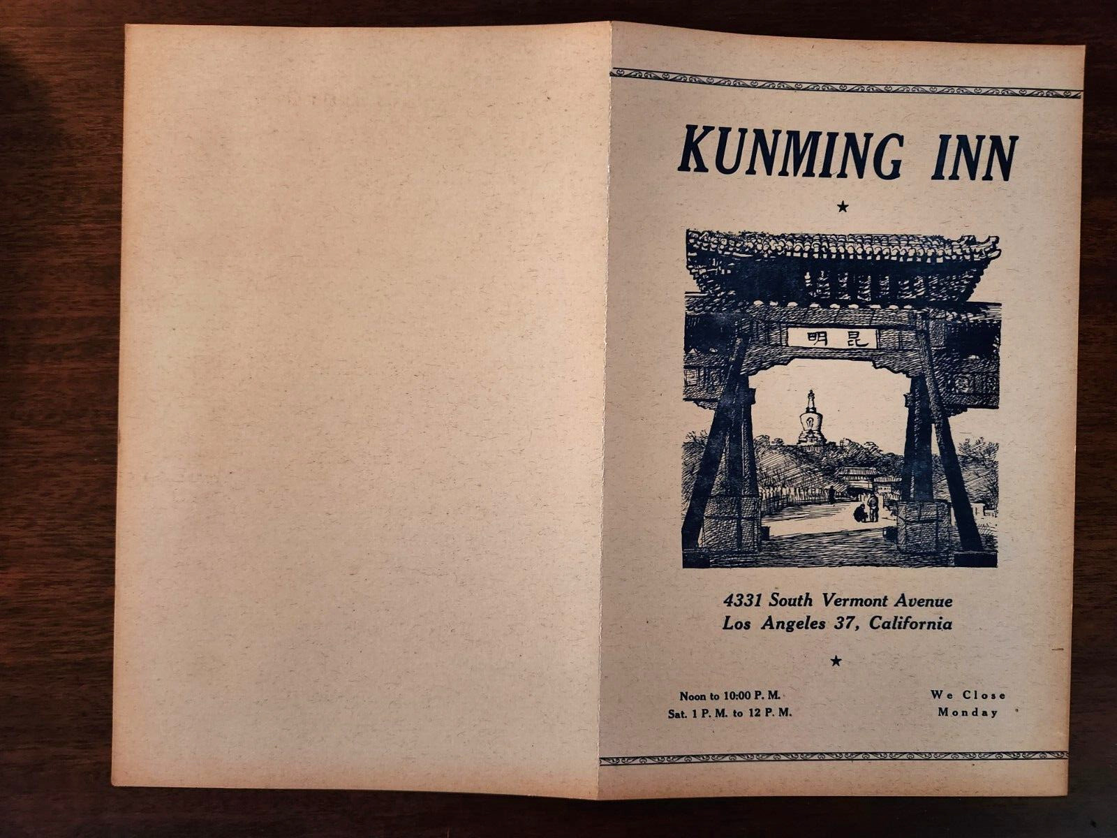 Vtg Chinese Restaurant Menu Kunming Inn Los Angeles California Historical