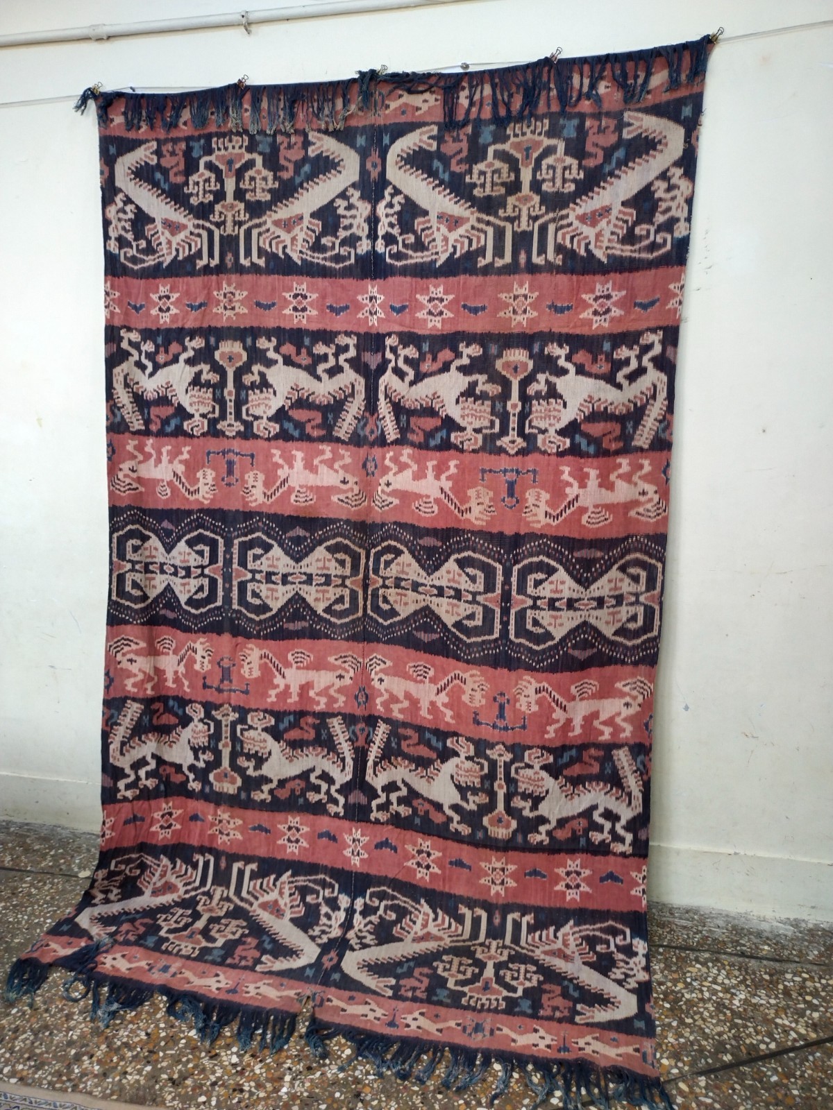 Vintage Indonesian Sumba Ikat Textile Handwoven Tribal Fabric Ethnic Wall Hangin