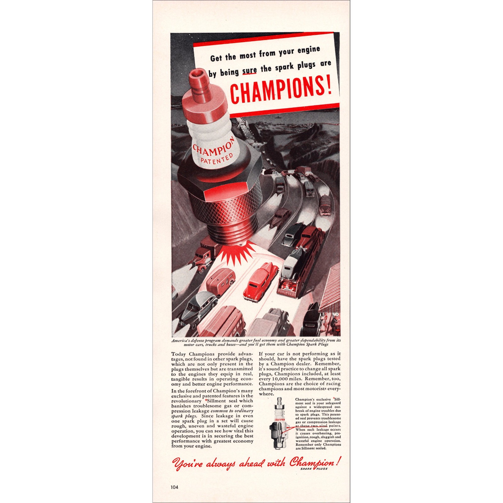 1941 Champion Spark Plugs Original Vintage Print Ad