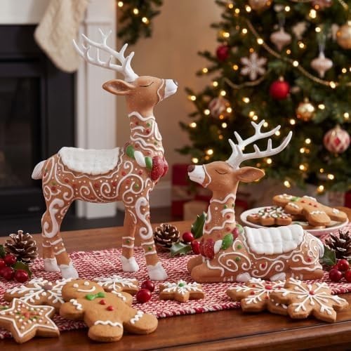 2 Pcs Gingerbread Reindeer Christmas Figurines Resin Holiday Decor