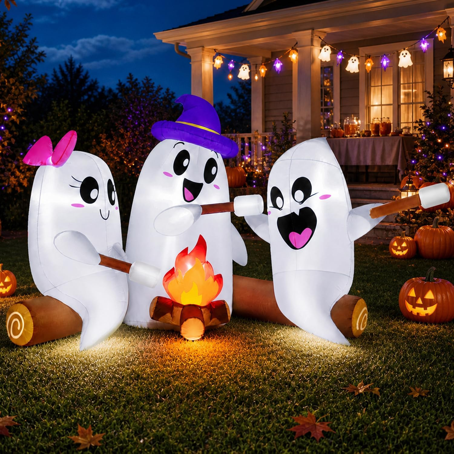 6FT Long Halloween Inflatables Decorations Outdoor Campfire Ghosts Adorable Hall