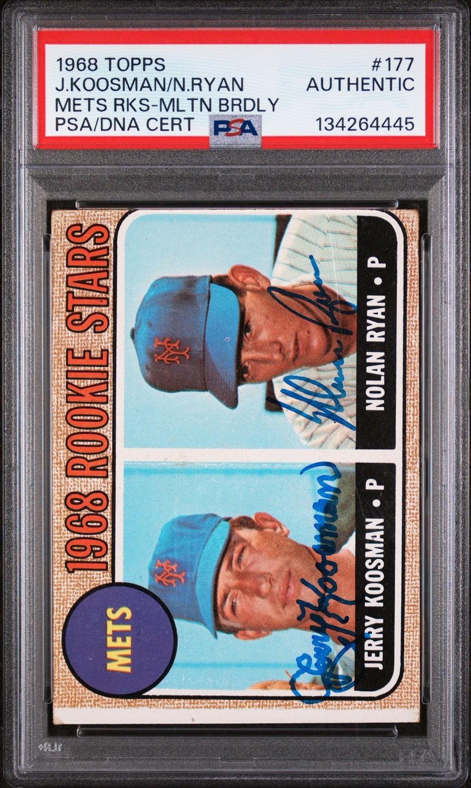 1968 TOPPS MILTON BRADLEY #177 NOLAN RYAN Jerry Koosman Dual Auto PSA Authentic