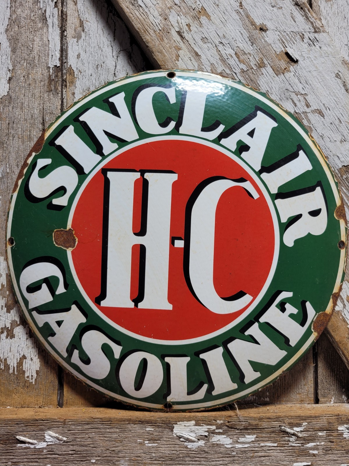 VINTAGE SINCLAIR PORCELAIN SIGN OLD MOTOR OIL CURVED GAS PUMP PLATE GARAGE 12