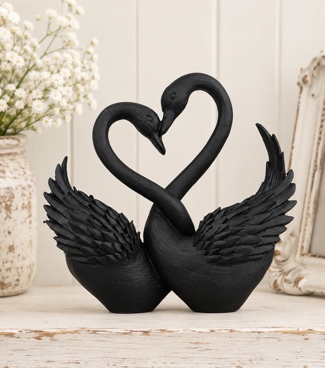 Black Swans Heart Sculpture Black Swan Figurines Swans Birds Decor Shelf Sitter Black Swans Heart Sculpture Black Swan Figurines Swans Birds Decor Shelf Sitter