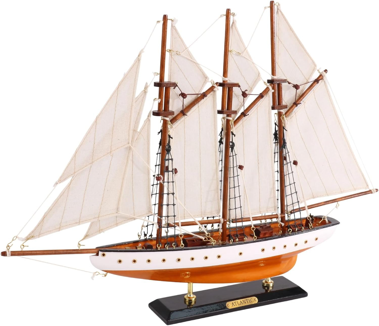 19-Inch Wooden Model Sailboat Decor - Atlantic Schooner Model Ship, Vintage Sail